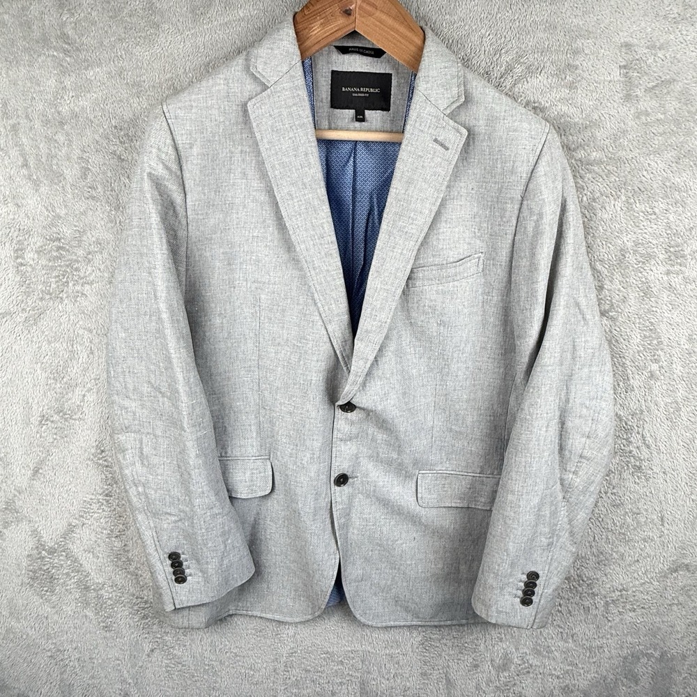 Banana Republic Tailored Fit Linen Blend Suit Jacket Mens 42R Gray Career Preppy